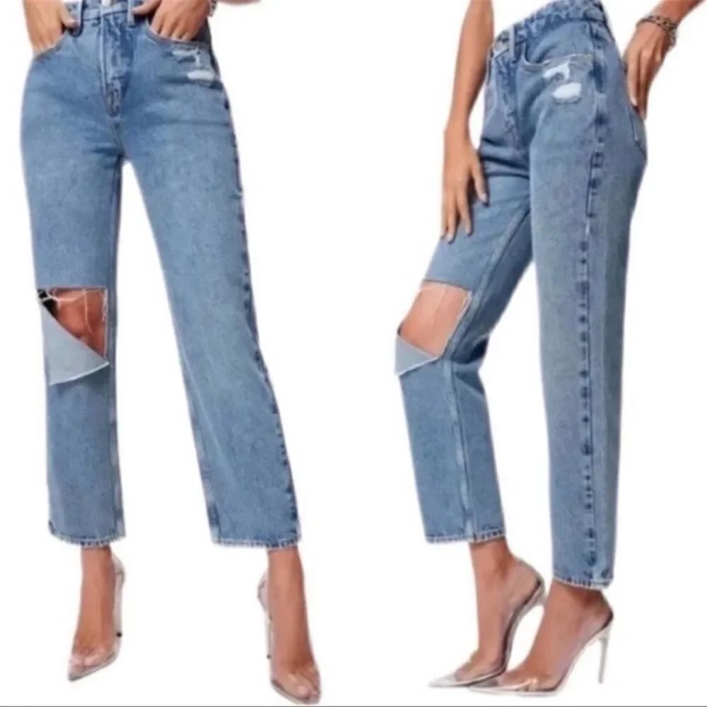 Good American '90s Duster Blue Jeans Straight Leg Size 2